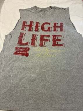 Miller High Life Beer Graphic Muscle Tank Top Grey Men's Size XLT